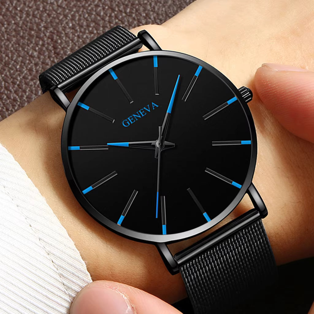 Minimalist Mens Fashion Ultra Thin Watches Simple Men Business Stainless Steel Mesh Belt Quartz Wrist Watch Relogio Masculino